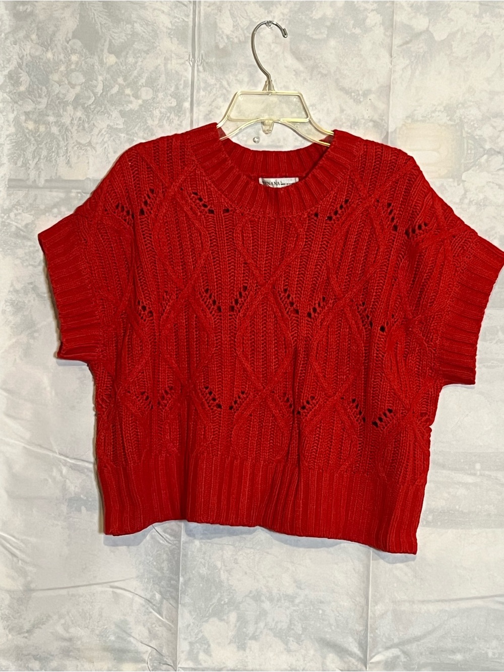 Zenana Outfitters Red Short-Sleeve Cable Crew Sweater